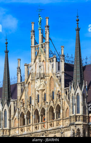 Munich, Gothic City Hall Facade Details, Bavaria, Germany Stock Photo