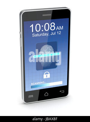 one smartphone that scans a fingerprint (3d render) Stock Photo