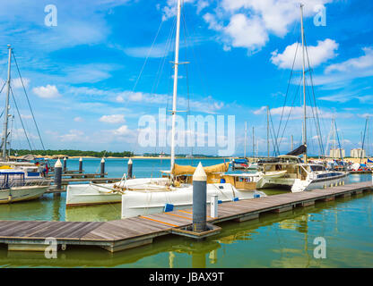 Yachts and boats in Danga Bay marina of Johor, Malaysia Stock Photo