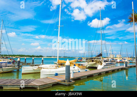 Yachts and boats in Danga Bay marina of Johor, Malaysia Stock Photo