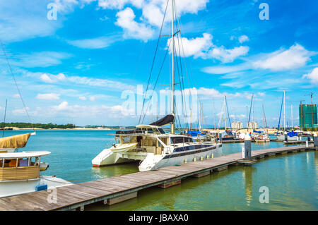 Yachts and boats in Danga Bay marina of Johor, Malaysia Stock Photo