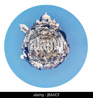 little planet - urban spherical panorama of montmartre hill and basilique sacre coeur in Paris isolated on white background Stock Photo