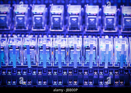 Close up Relay actuators inside the Industrial power case Stock Photo