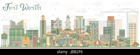 Abstract Fort Worth Skyline with Color Buildings. Vector Illustration. Business Travel and Tourism Concept with Modern Architecture. Stock Vector