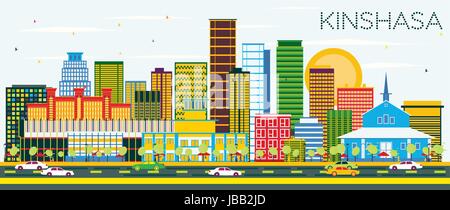 Kinshasa Skyline with Color Buildings and Blue Sky. Vector Illustration. Business Travel and Tourism Concept with Modern Architecture. Stock Vector