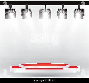 Stage Illumination Effects with Spotlights and Podium. Vector Illustration. Stock Vector