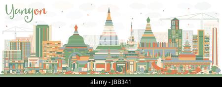 Abstract Yangon Skyline with Color Buildings. Vector Illustration. Business Travel and Tourism Concept with Historic Architecture. Stock Vector