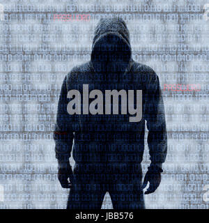 Binary codes with hacked password on black background Stock Photo