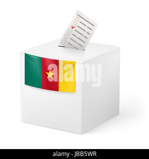 Election in Cameroon: ballot box with voting paper on white background Stock Photo
