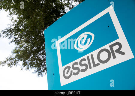 A logo sign outside of the headquarters of Essilor of America in Dallas, Texas, on May 29, 2017. Stock Photo