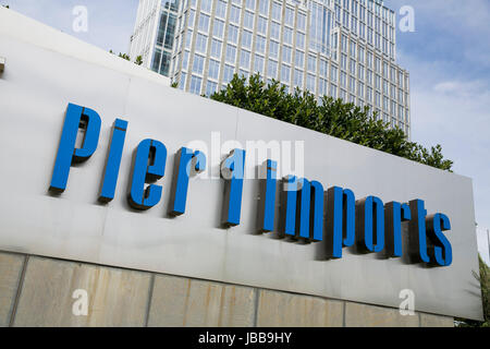 A logo sign outside of the headquarters of Pier 1 Imports Inc., in Fort Worth, Texas, on May 29, 2017. Stock Photo