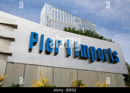 A logo sign outside of the headquarters of Pier 1 Imports Inc., in Fort Worth, Texas, on May 29, 2017. Stock Photo