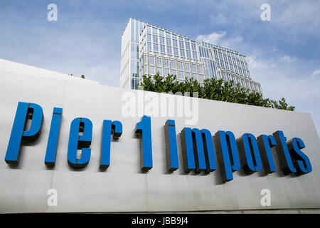 A logo sign outside of the headquarters of Pier 1 Imports Inc., in Fort Worth, Texas, on May 29, 2017. Stock Photo