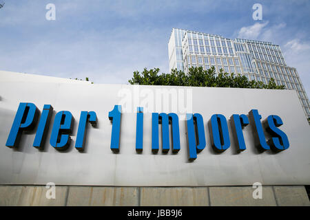 A logo sign outside of the headquarters of Pier 1 Imports Inc., in Fort Worth, Texas, on May 29, 2017. Stock Photo