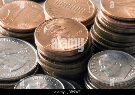 A lot of North America coins. Concept of business and finance. Stock Photo