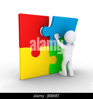 3d person is putting last puzzle piece Stock Photo