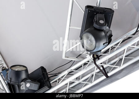 concert spotlights on outdoor stage before music performance Stock Photo