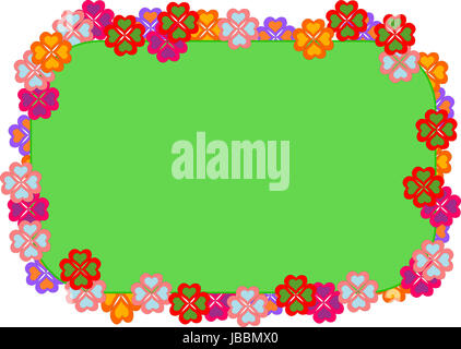 Board with frame made of red and yellow flowers isolated. Border made of flowers-carnations,forget-me-nots,gerbera,asters isolated on a white background Stock Photo