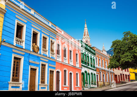 Colorful building in La Candelaria neighborhood in the historic center of Bogota, Colombia Stock Photo