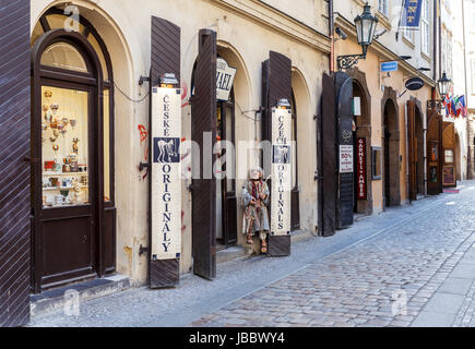 PRAGUE, CZECH REPUBLIC - March 13, 2014: Street Jilska in the center of old Prague town with souvenir shops Stock Photo