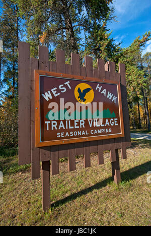 Sign of West Hawk Lake camping, Whiteshell Provincial Park, Manitoba, Canada Stock Photo