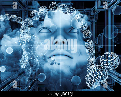 Beyond Human series. Composition of human, fractal and natural forms on the subject of inner reality, mental health, imagination, thinking and dreaming Stock Photo