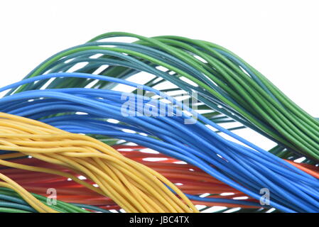 Multicolored computer and electrical cable isolated on white background Stock Photo