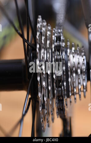 Bicycle gears cassette and chain closeup Stock Photo
