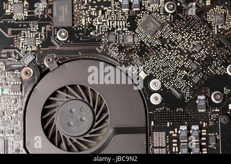 Laptop cooling system on a electronic circuit board Stock Photo