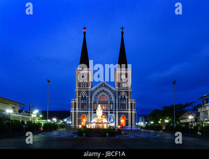 Chanthaburi, Thailand - May 29, 2016: The Cathedral of the Immaculate Conception in night time, landmark of Chanthaburi Stock Photo