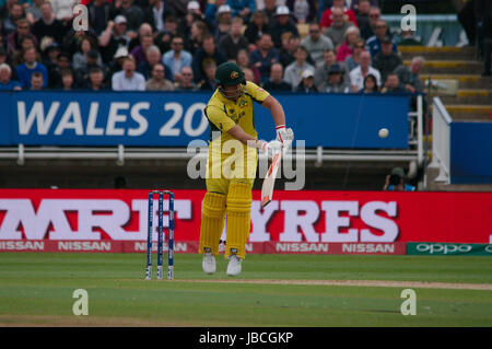 Birmingham, England, 10 June 2017. Aaron Finch batting for Australia against England in the ICC Champions Trophy Group A Match at Edgbaston. Credit: Colin Edwards/Alamy Live News. Stock Photo