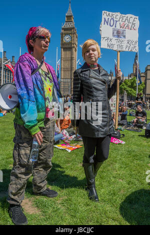 London, UK. 10th June, 2017. A day after the election result protestors gather to ask for Theresa May to quit and not do a deal with the DUP. Who people fear because of their views on abrtion, gay marriage etc. Westminster, London, 10 Jun 2017 Credit: Guy Bell/Alamy Live News Stock Photo