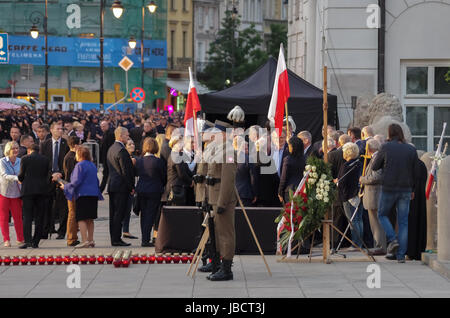 Warsaw, Poland - June 10th, 2017: Officials and members of the ruling Law and Justice Party attend a anniversary ceremony in front of the Presidential Palace in the Polish capital. Stock Photo