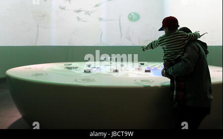 Astana, Kazakhstan. 10th June, 2017. People visit 'A Chinese Wisdom and Practice' section in China Pavilion of the 2017 World Expo in Astana, Kazakhstan, on June 10, 2017. The China Pavilion of the 2017 World Expo opened on Saturday in the Kazakh capital of Astana, which highlights China's achievements in developing, utilizing and protecting new energy. Credit: Lu Jinbo/Xinhua/Alamy Live News Stock Photo