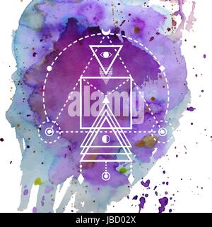 Sacred geometry forms. Magical totem. Alchemy, religion, philosophy, hipster elements and logo. Sacred symbol on watercolor background Stock Vector