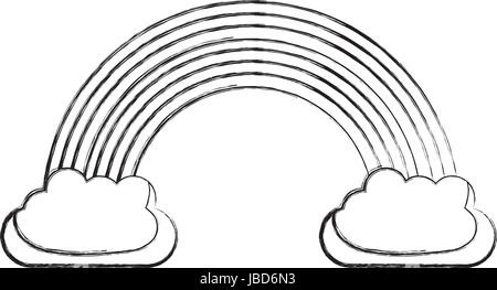 monochrome blurred silhouette of rainbow between two clouds Stock Vector