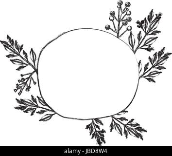 monochrome blurred silhouette of floral decoration with circular silhouette Stock Vector