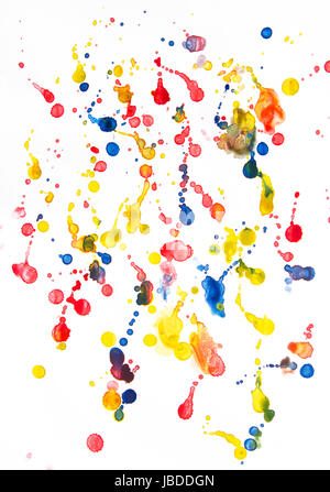 Watercolor drops on the white paper background, beautiful art form. Stock Photo