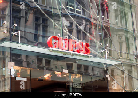 SYDNEY, AUSTRALIA - FEBRUARY 9, 2015: Detail of Guess store in Sydney, Australia. Guess is American upscale clothing brand founded at 1981 and have mo Stock Photo