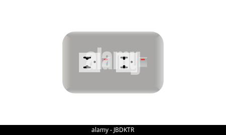 Two Plug and small switch on white  wall vector and illustration Stock Vector