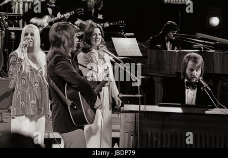 ABBA in the Swedish selecion to Eurovision song contest 1973 Björn Ulvaeus,Agnetha Fältskog,Anni-Frid Lyngstad and Benny Andersson Stock Photo