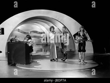 ABBA wins the Swedish selection for Eurovision song contest in Brighton 1974 where they won, Stock Photo