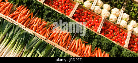many fresh, different types of vegetables on market Stock Photo
