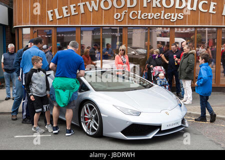 The Cleveleys Car Show is a yearly event which is staged along Victoria Road West and the Sea front Promenade in Cleveleys, Blackpool, UK. Stock Photo