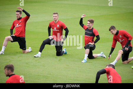 Wales players during training at the Vale Resort, Glamorgan. Stock Photo
