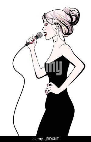 Woman singing with microphone - vector illustration Stock Vector