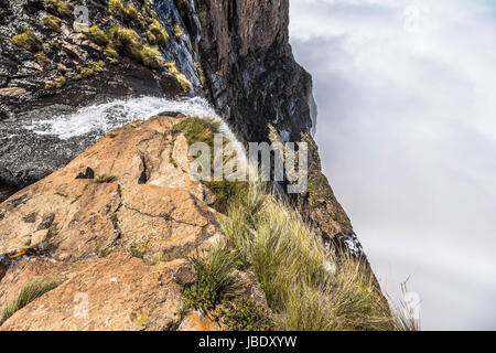 Tugela Falls falling into the clouds on sentinel hike at the Drakensberge Stock Photo