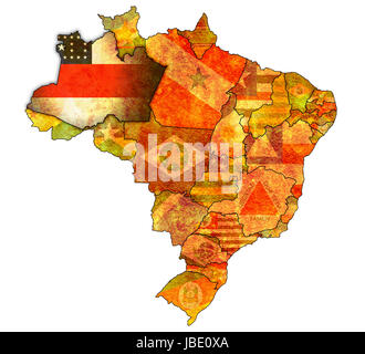 amazonas state on admistration map of brazil with flags Stock Photo