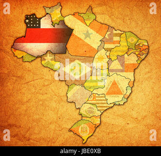 amazonas state on admistration map of brazil with flags Stock Photo