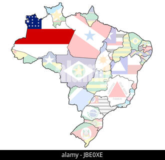 amazonas state on admistration map of brazil with flags Stock Photo